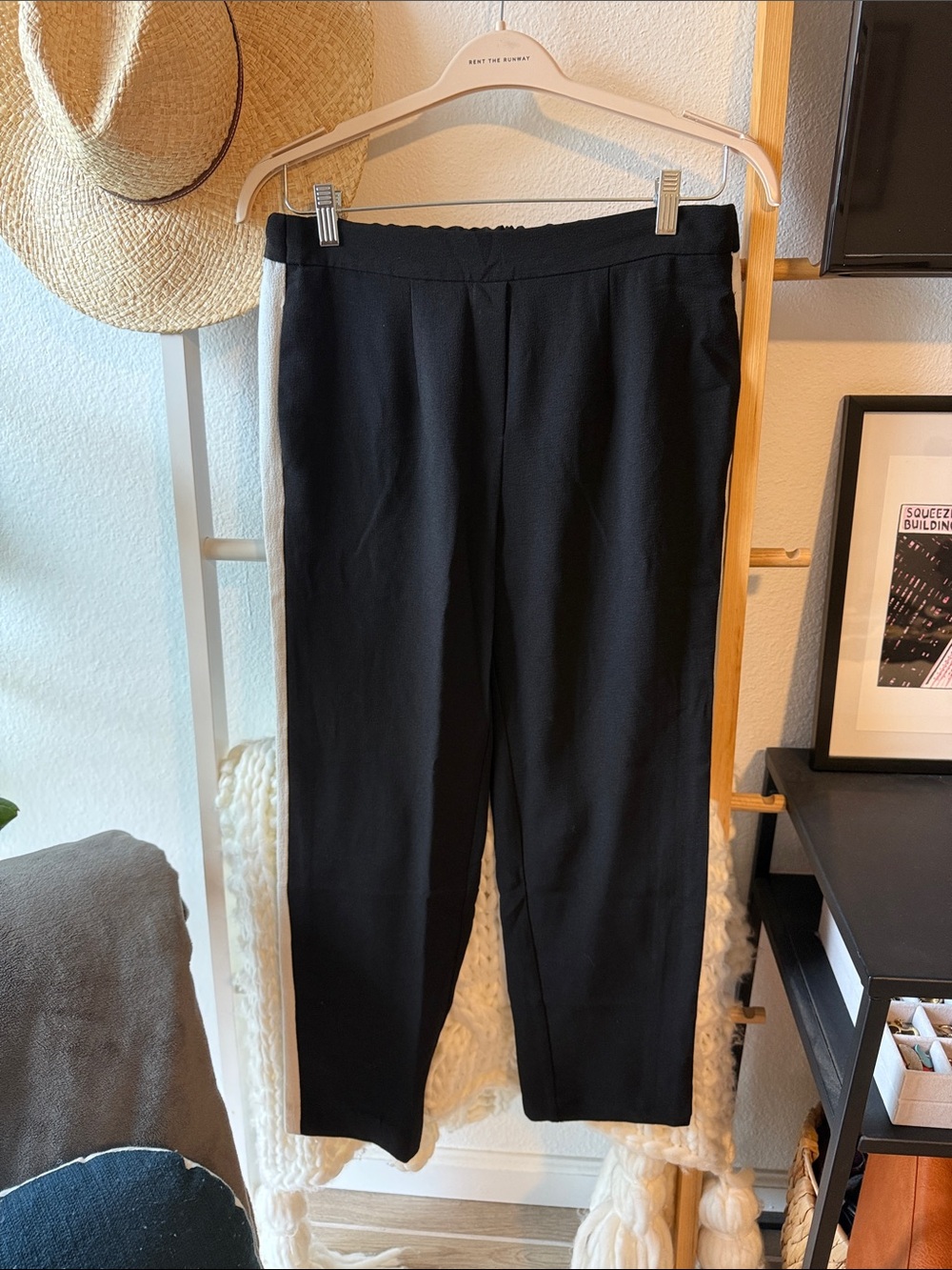 Wayf Black Pants with Cream Side Stripe